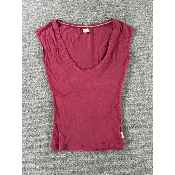Hollister Tops - Y2K‎ Hollister Womens Scoop Neck Cap Sleeve T-Shirt Burgundy Maroon Size M